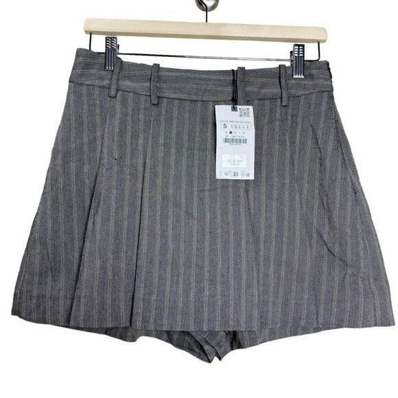 Zara Grey Striped Printed Pleated Mini Suit Short Size Small NWT - Picture 4 of 16